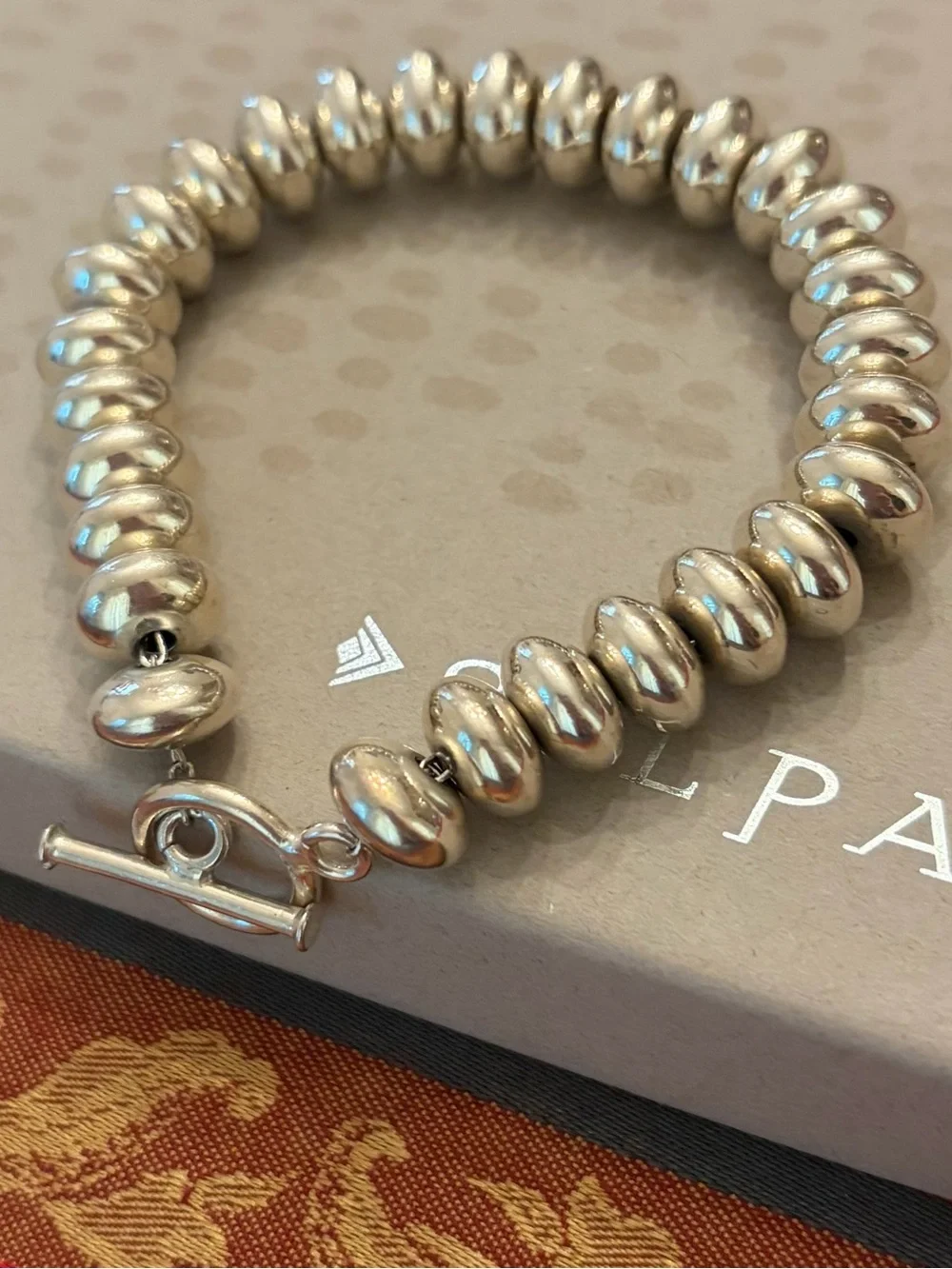 Rare Vintage Silpada Sterling Silver Oval Bead Toggle Clasp Bracelet B0626